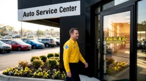 Technician approaching auto shop entrance