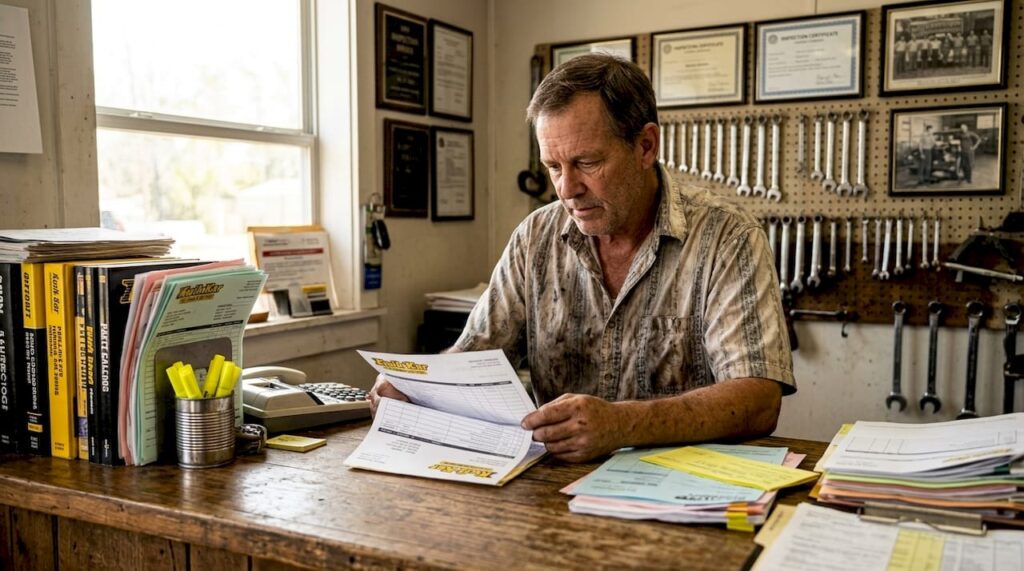 Manager reviewing car service estimate paperwork