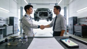 oil change near me hiring mechanic handshake