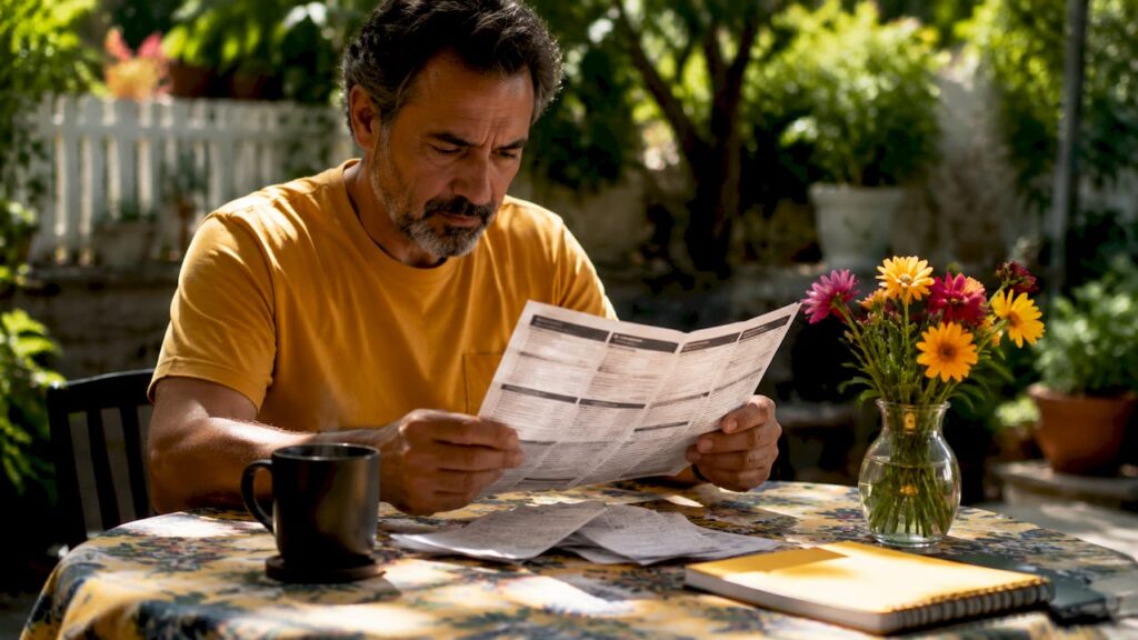 Man reviewing car maintenance costs at home