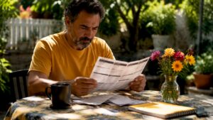 Man reviewing car maintenance costs at home