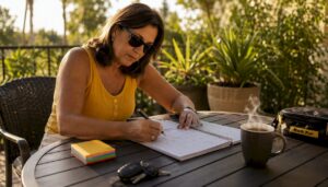Woman organizing family vehicle maintenance calendar