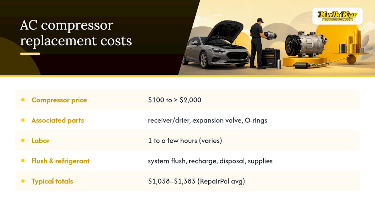 Diagram of AC compressor replacement cost components
