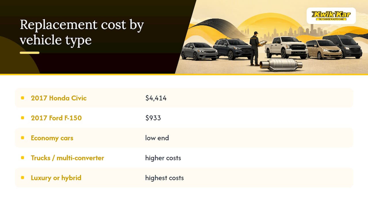 Diagram comparing catalytic converter replacement costs