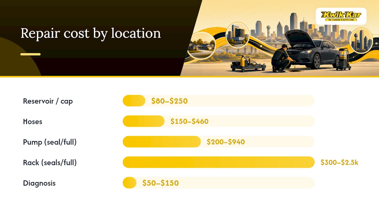 Power Steering Leak Repair Costs by Location — overview diagram