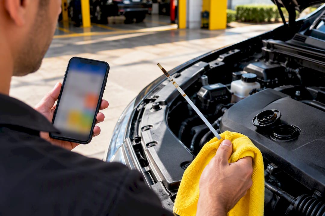Owner photographing oil cap and dipstick