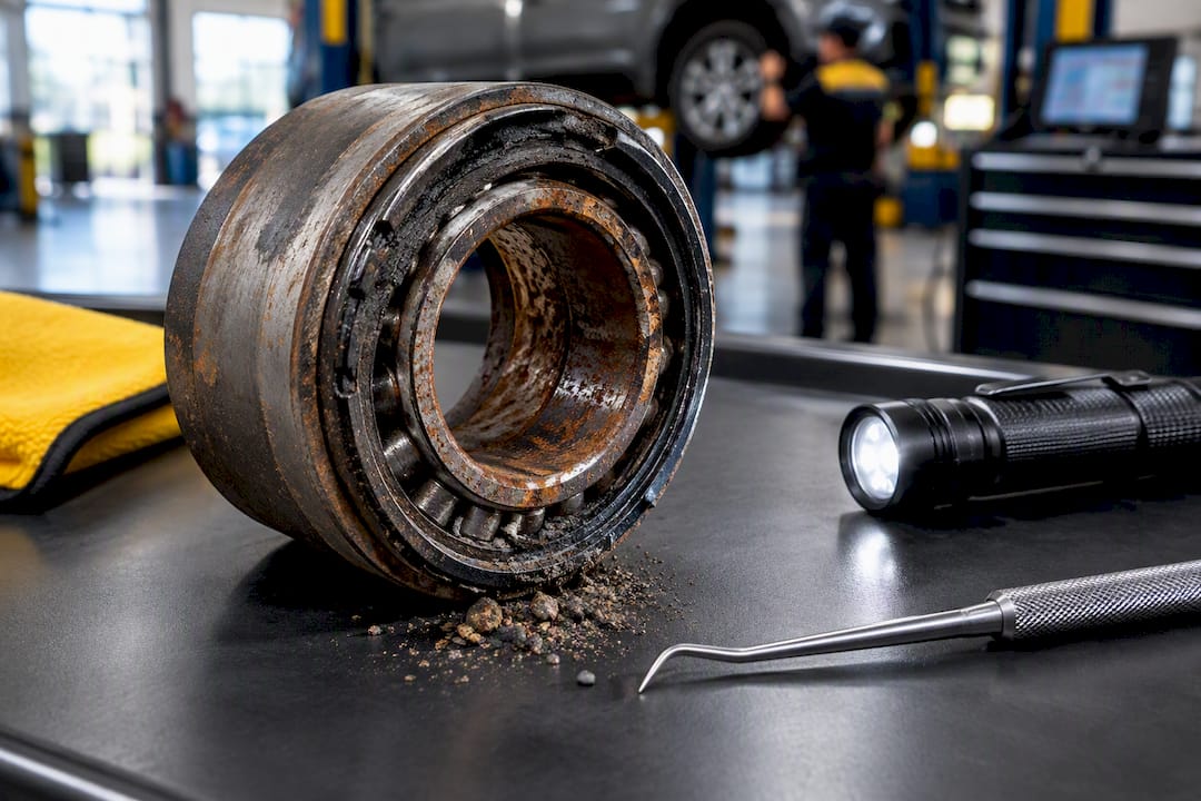 Corroded wheel bearing showing seal damage