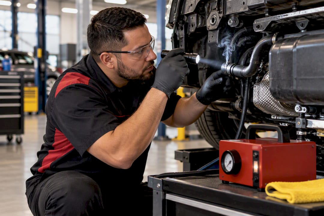 Technician locating a faint EVAP smoke leak