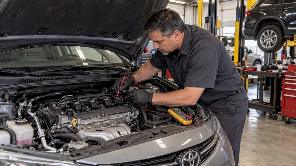 Technician testing an ignition coil circuit