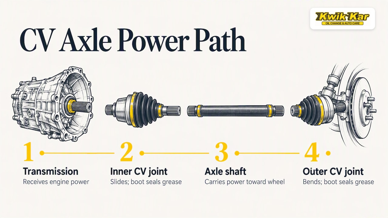 Drive axle showing inner and outer CV joints