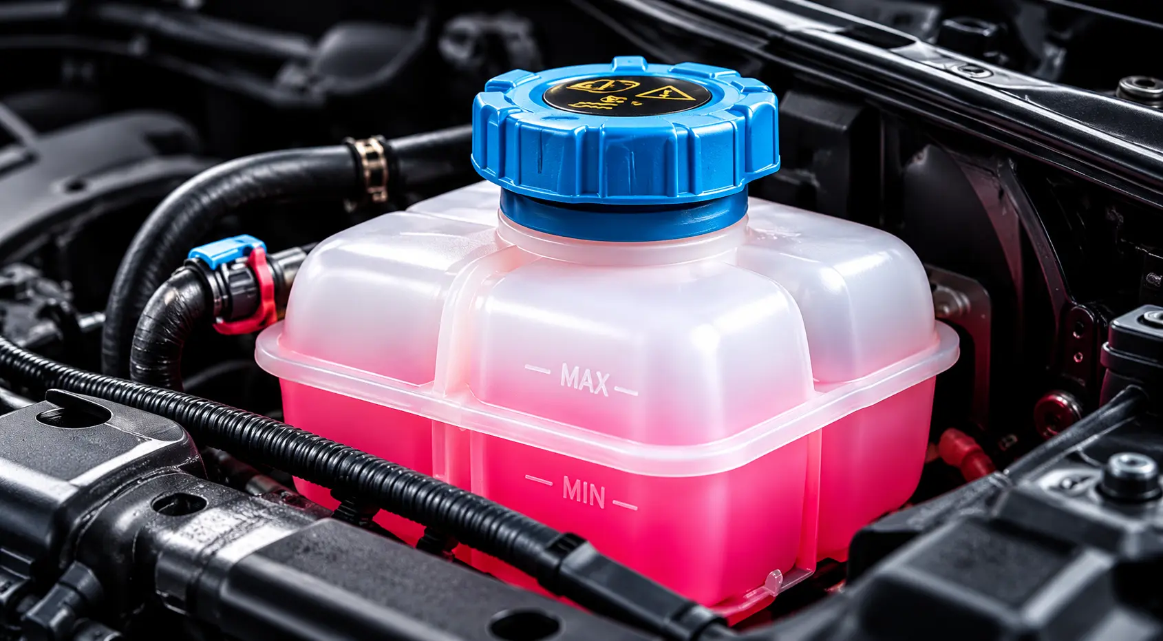 Blue-Capped Pink Coolant Reservoir